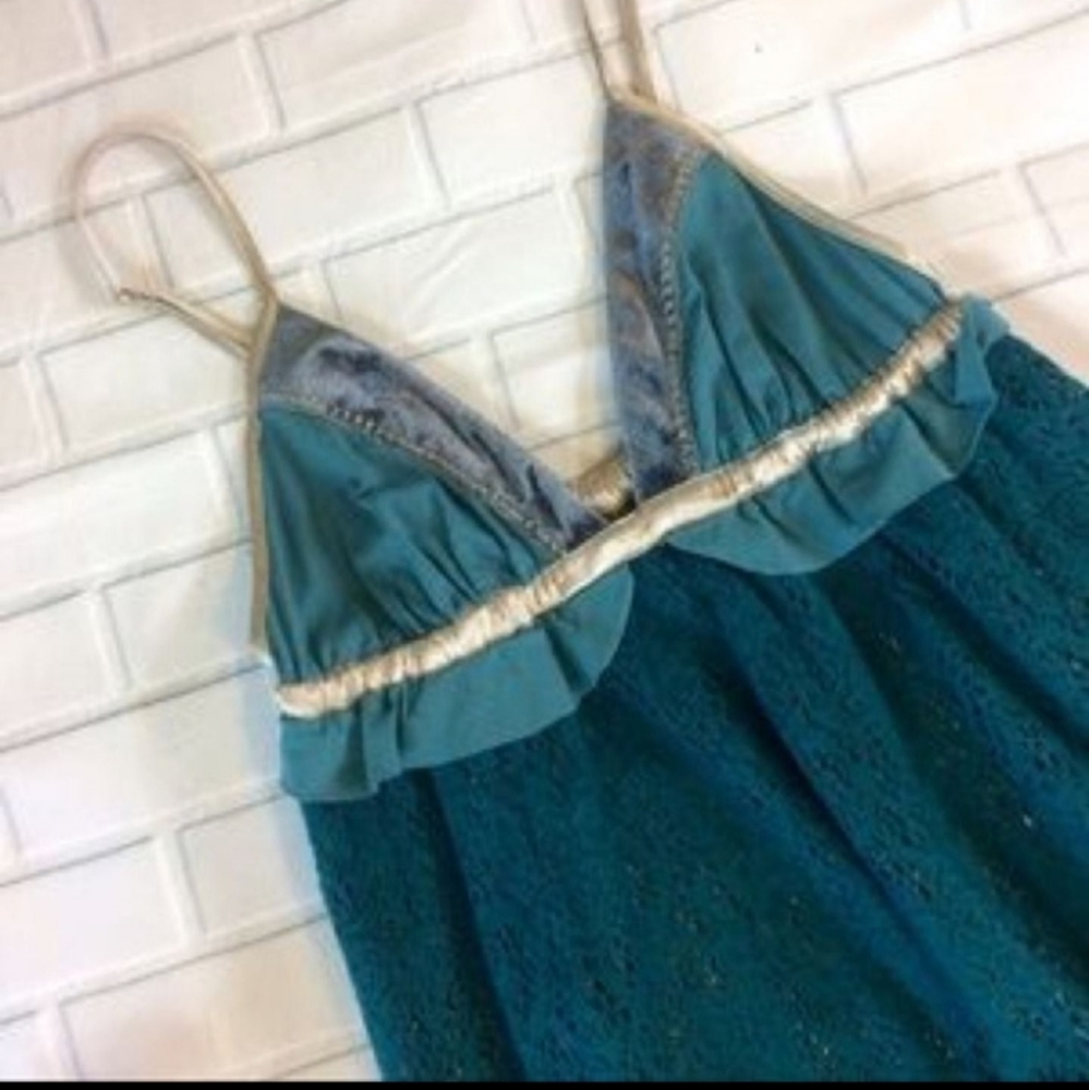 FREE PEOPLE "TEAL METALLIC BABYDOLL DRESS" NWT/SZ:M